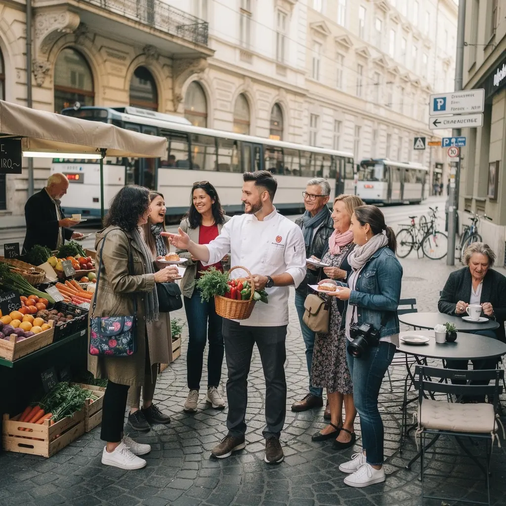 Ein Teilnehmer des Kochkurses plant ein individuelles Menü mit frischen Zutaten.