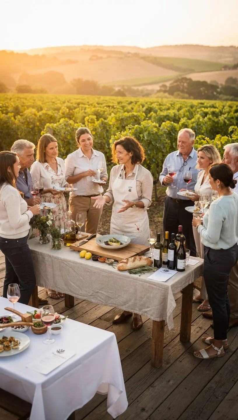 Ein Gruppenfoto von Teilnehmern eines privaten Kochtrainings, die gemeinsam kochen.
